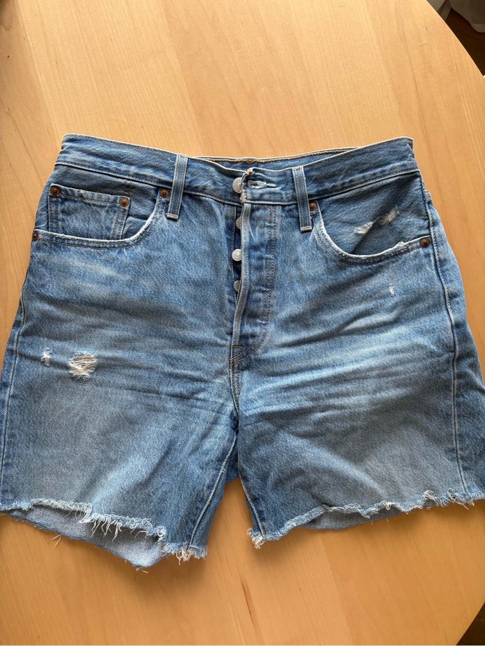 Levi's Light Blue Distressed High-Rise Denim Shorts